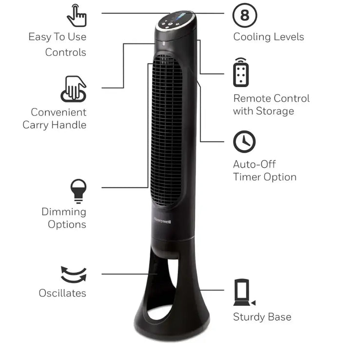 Honeywell - QuietSet Oscillating Whole Room Tower Fan HYF290B - Black