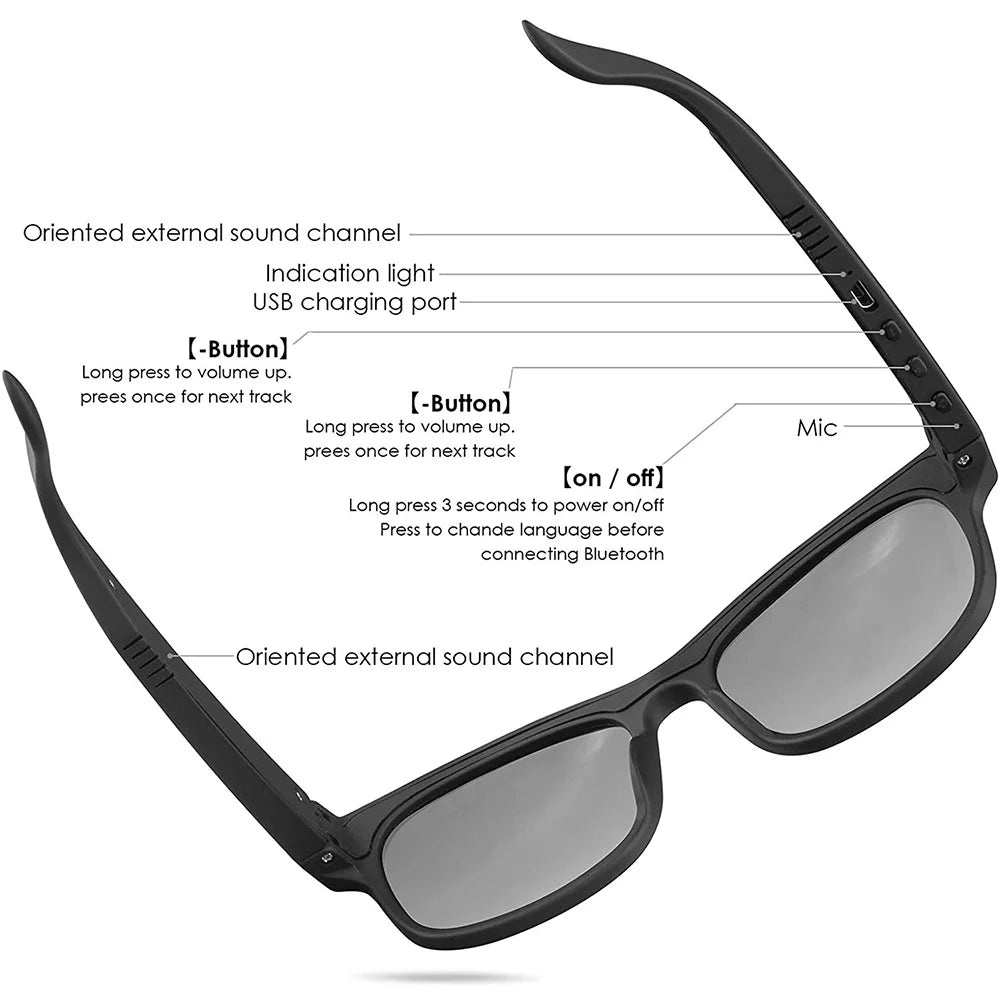 Mesase Unisex Smart Sunglasses with Bluetooth, Black
