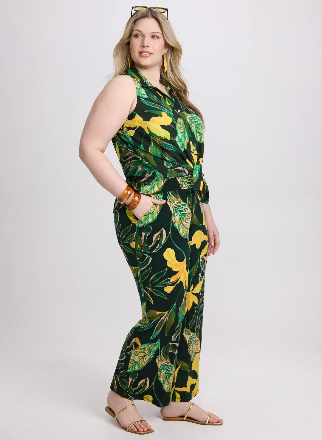 LAURA Palm Print Wide-Leg Pants