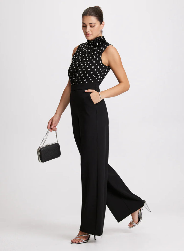 LAURA Polka Dot Rosette Detail Jumpsuit