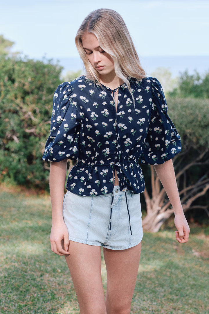 H&M Puff-Sleeved Cotton Blouse