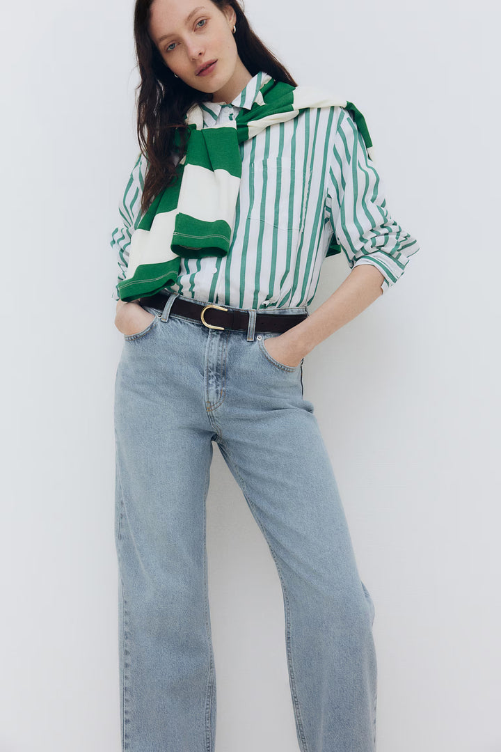 H&M Straight-Cut Foldover-Cuff Jeans