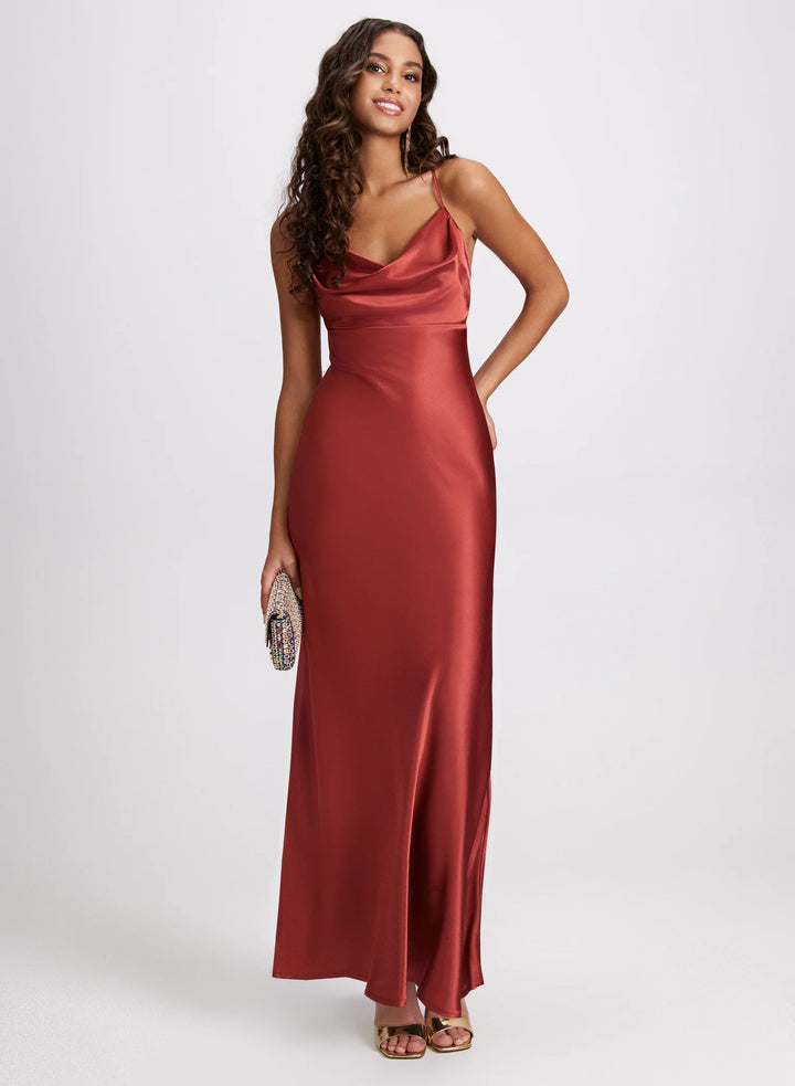 LAURA Drape Neck Satin Dress