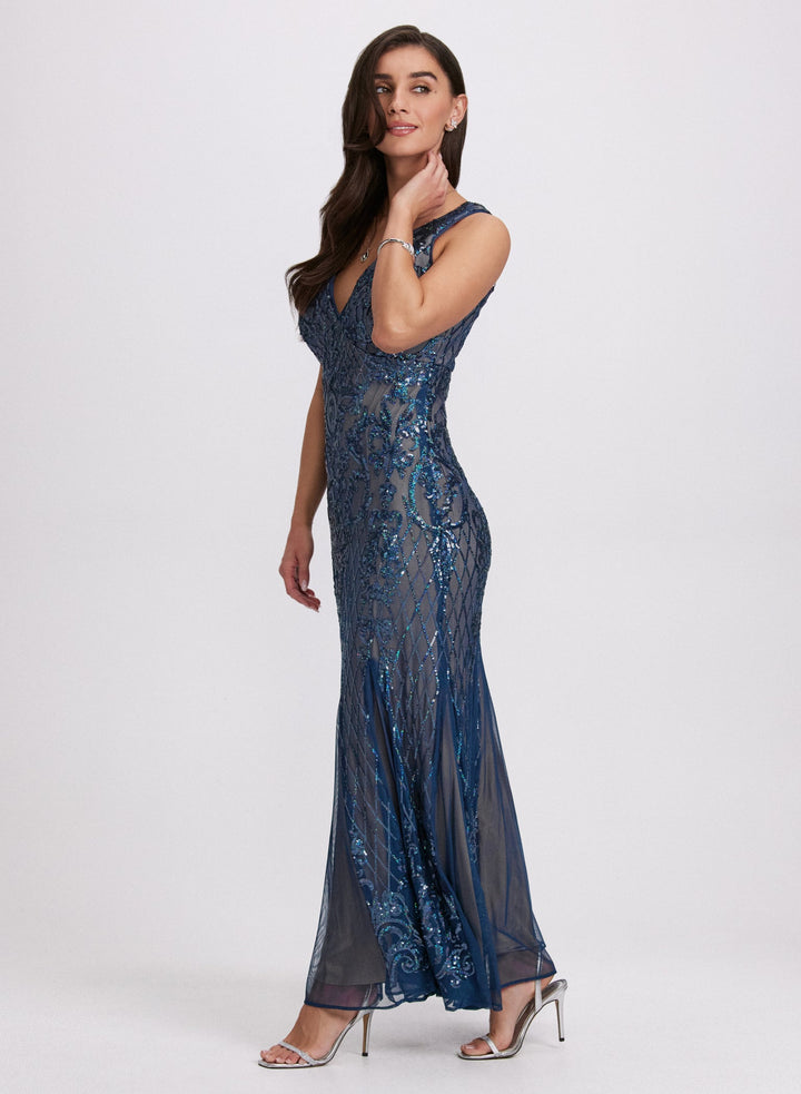 LAURA Sequin Embellished Mesh Dress