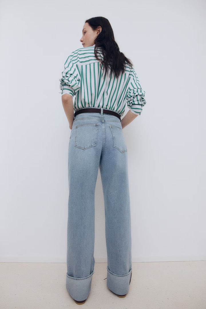 H&M Straight-Cut Foldover-Cuff Jeans