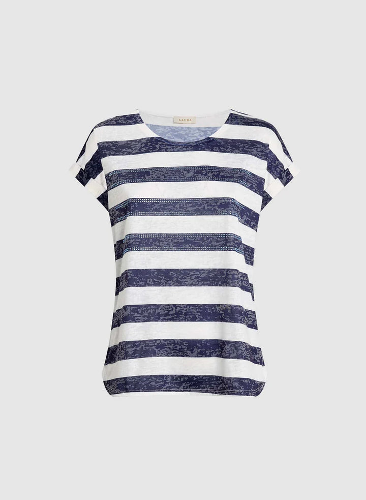 LAURA Striped Short Sleeve Top