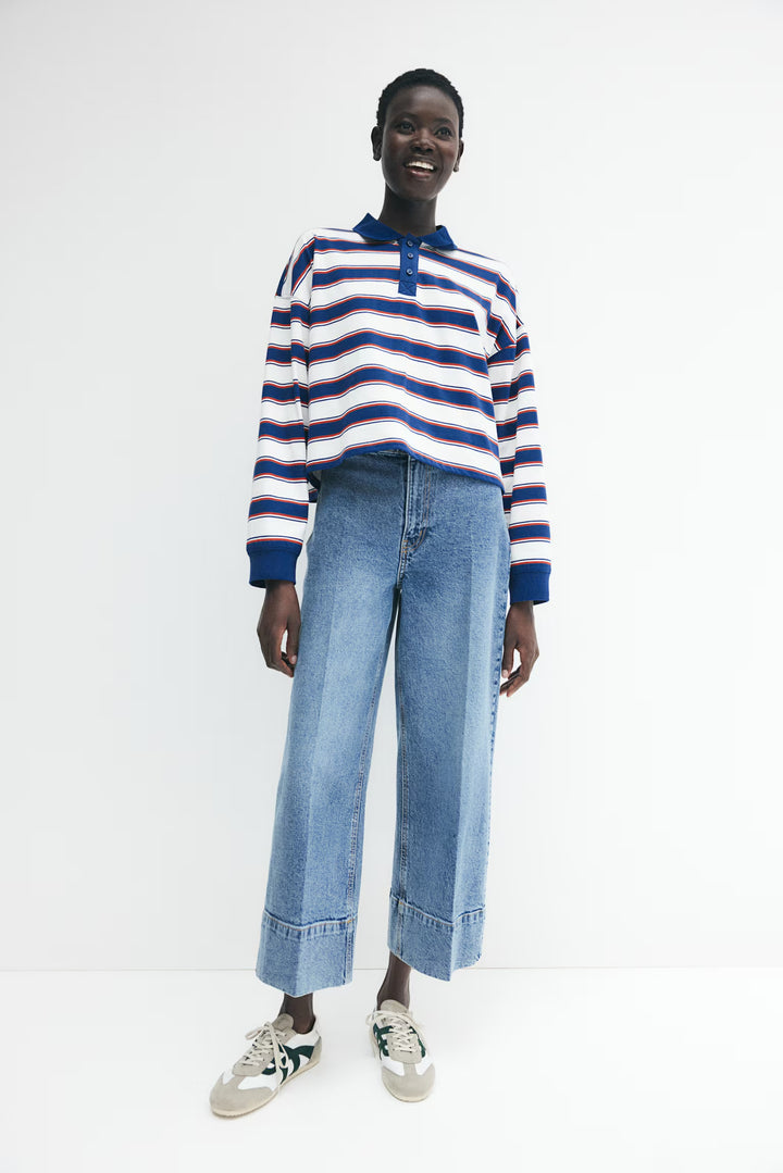 H&M High Rise Wide Leg Cropped Jeans