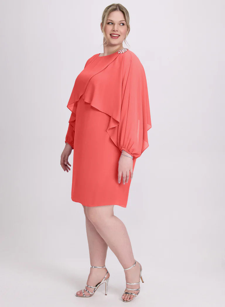 LAURA Brooch Embellished Capelet Dress