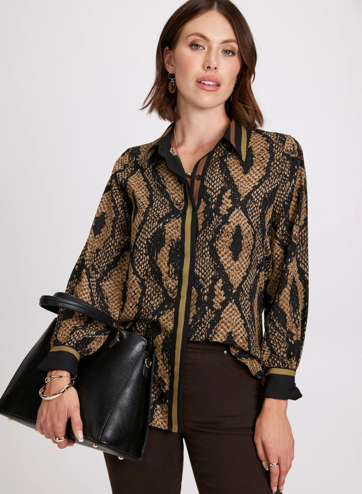 LAURA Snake Print Button-Up Blouse