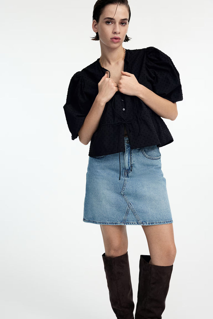 H&M Puff-Sleeved Cotton Blouse