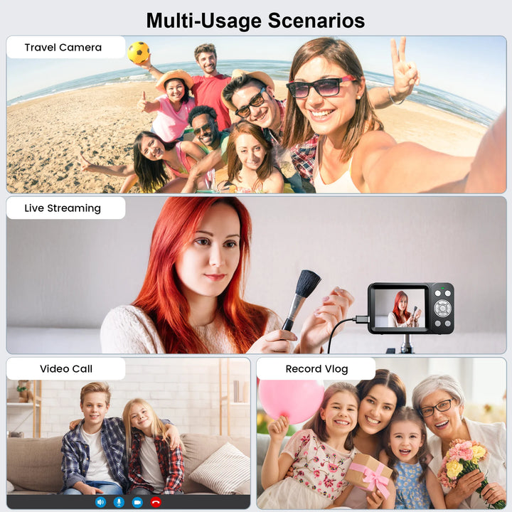 Losei 64MP 4K Digital Camera, 2.8" Screen 18X Digital Zoom Anti Shake Compact Retro Camera, Vlogging Camera for Kids Teens Seniors with 32GB Card（Black）