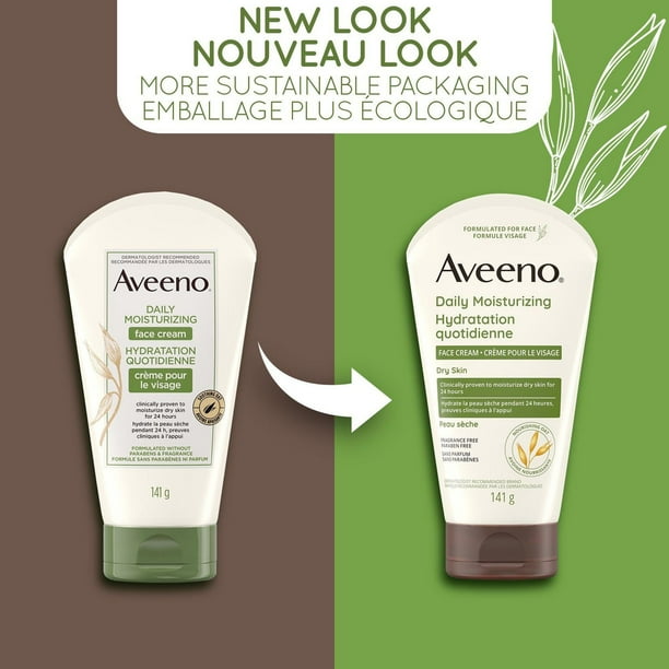 Aveeno Daily Moisturizing Face Cream, Facial & Neck Moisturizer, Dry Skin, Non-GMO Oat, Paraben Free, Fragrance Free, 141 g