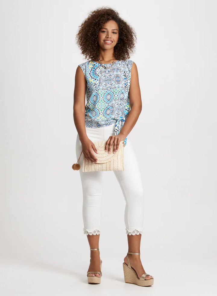 LAURA Tied-Hem Mosaic Print Top