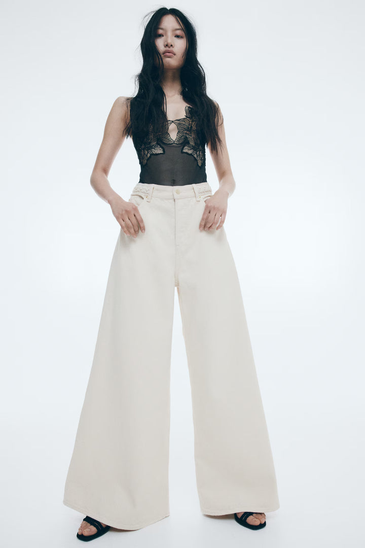 H&M Wide-Leg Braided Jeans