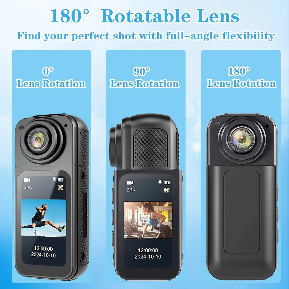 MARVUE Thumb Action Camera 2.7K HD 1.47”IPS Display, 180° Wide Angle Rotating Lens with Magnetic Neck Strap