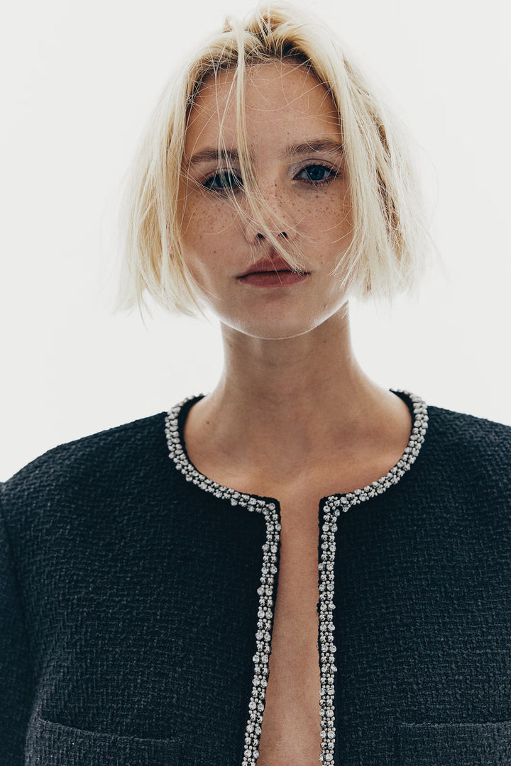 H&M Rhinestone-Embellished Bouclé Jacket
