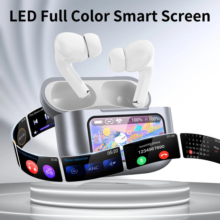 Wireless Bluetooth Touchscreen Earbuds,75H Bass Stereo Ear Buds with 6 EQ Modes,Multifunction LED Full Color VEATOOL Touchscreen Wireless Earphones with ENC Mic,ANC Noise Cancelling/Transparency Mode