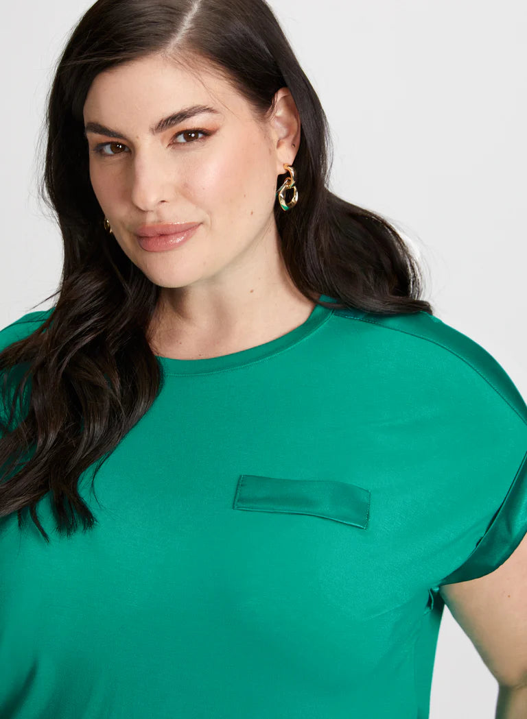 LAURA Solid T-Shirt with Satin Details