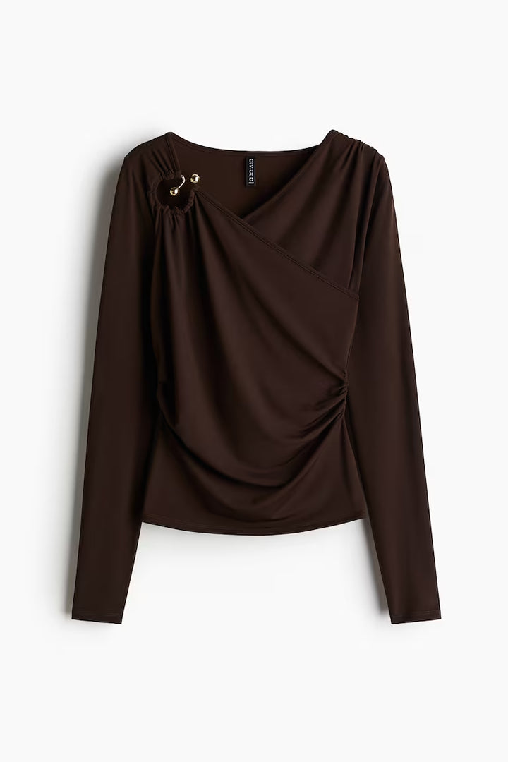 H&M DRAPED-DETAIL JERSEY TOP