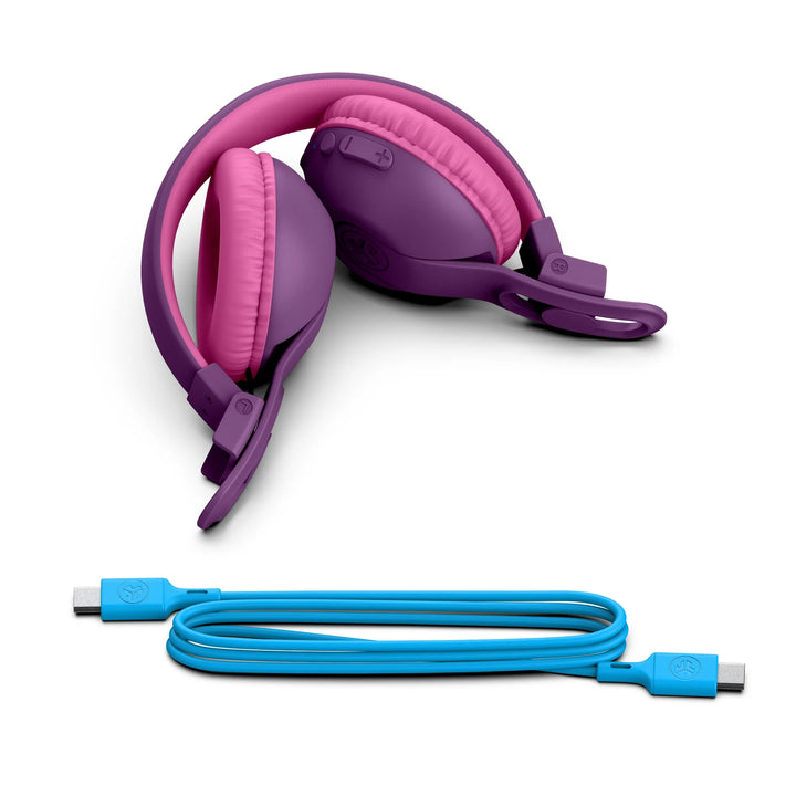JLab JBuddies Studio 2 On-Ear Kids Wireless Headphones, Purple/Pink, Volume Safe, Folding, Adjustable, Noise Isolation, Mic