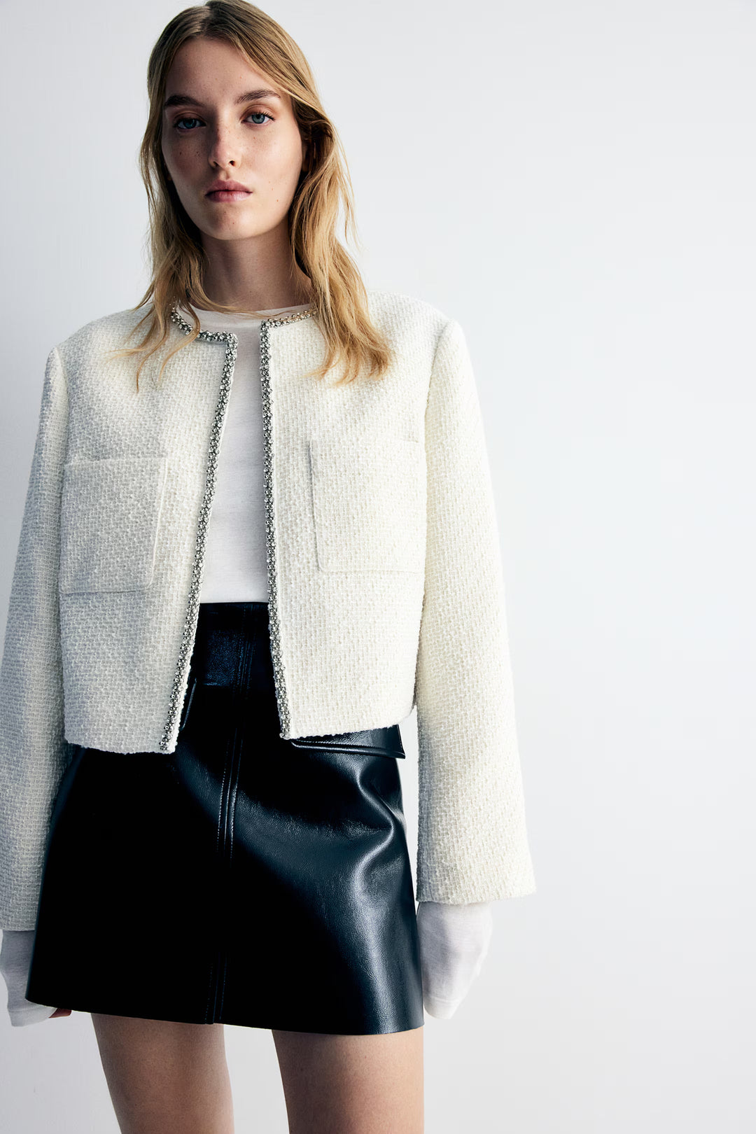 H&M Rhinestone-Embellished Bouclé Jacket