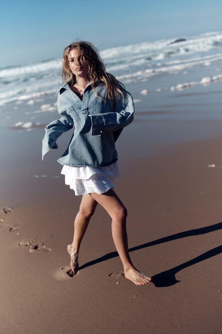 H&M LACE-INSET TIERED SKIRT