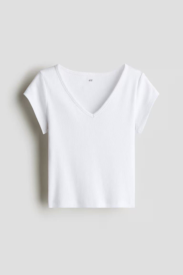 H&M RIBBED COTTON JERSEY TOP