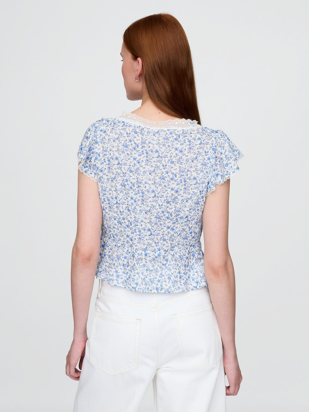 Gap Lace-Trim Floral Top