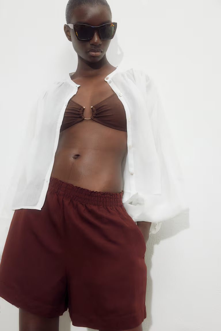 H&M LINEN-BLEND PULL-ON SHORTS