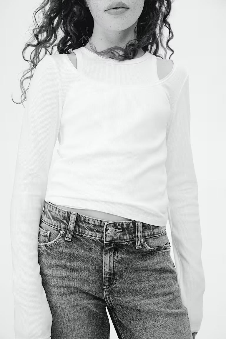 H&M PICOT-TRIMMED RIBBED TOP