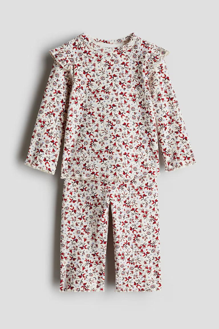 H&M 2-PIECE RUFFLE-TRIMMED COTTON JERSEY SET