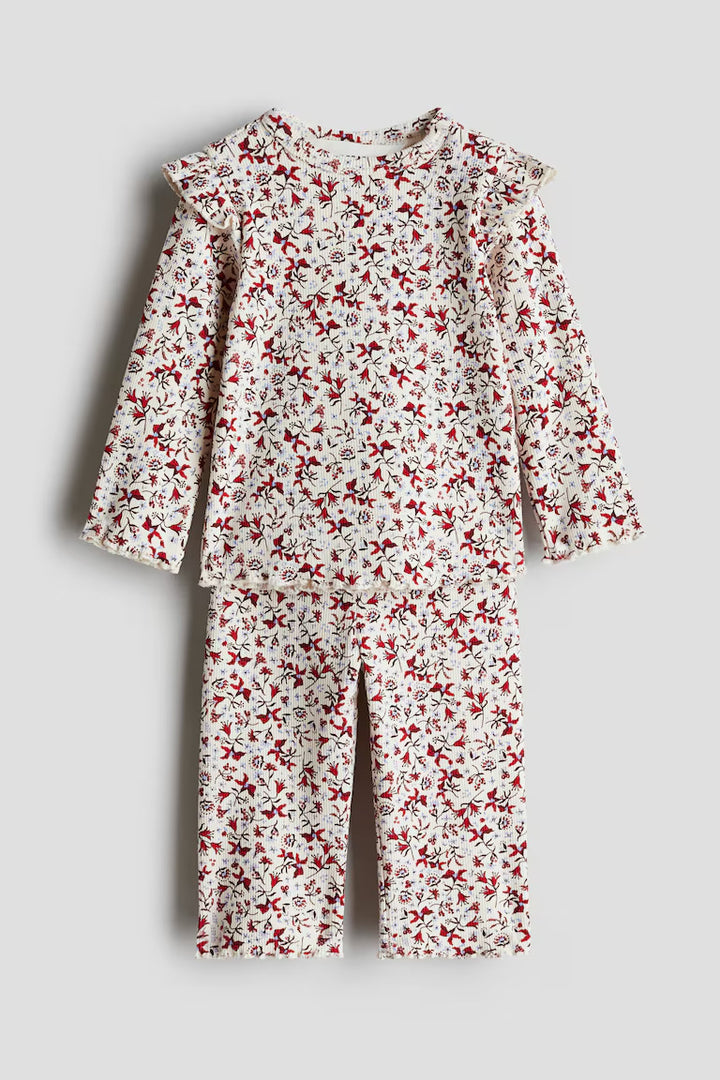 H&M 2-PIECE RUFFLE-TRIMMED COTTON JERSEY SET