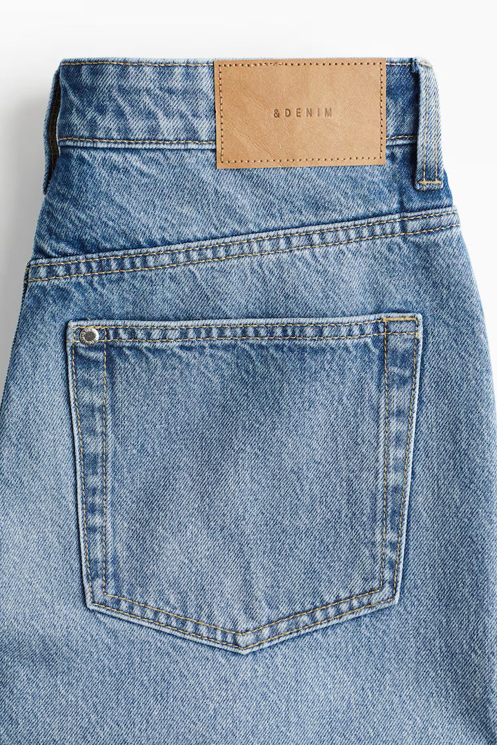 H&M HIGH-WAIST KNEE-LENGTH DENIM SHORTS