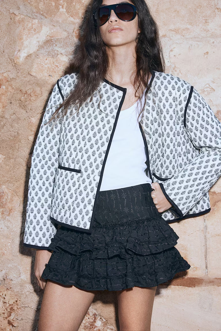 H&M EMBROIDERED TIERED SKIRT