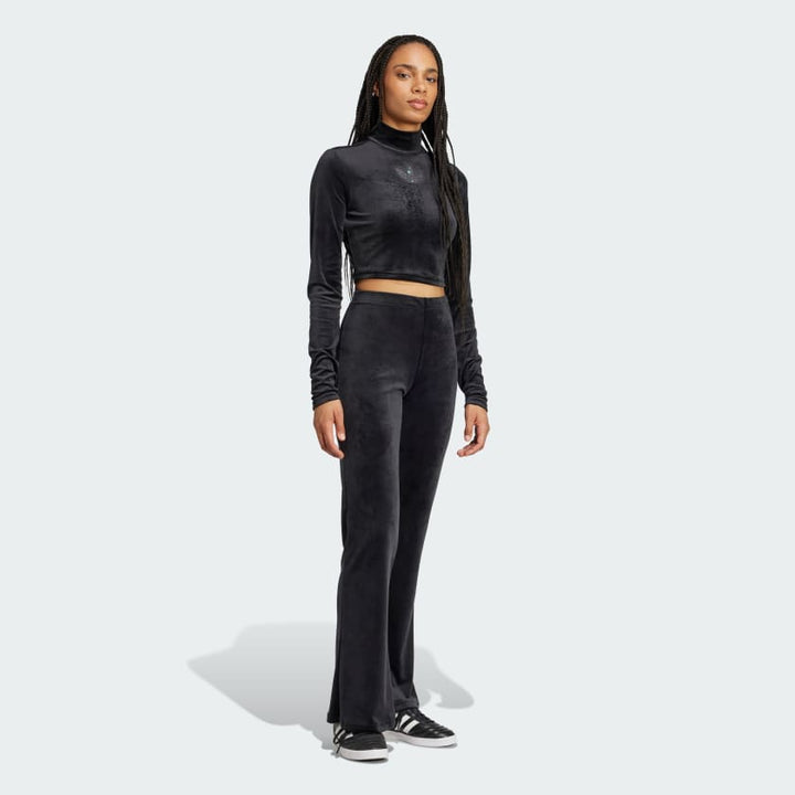 Adidas Long Sleeve Rhinestone Trefoil Velvet Crop Top