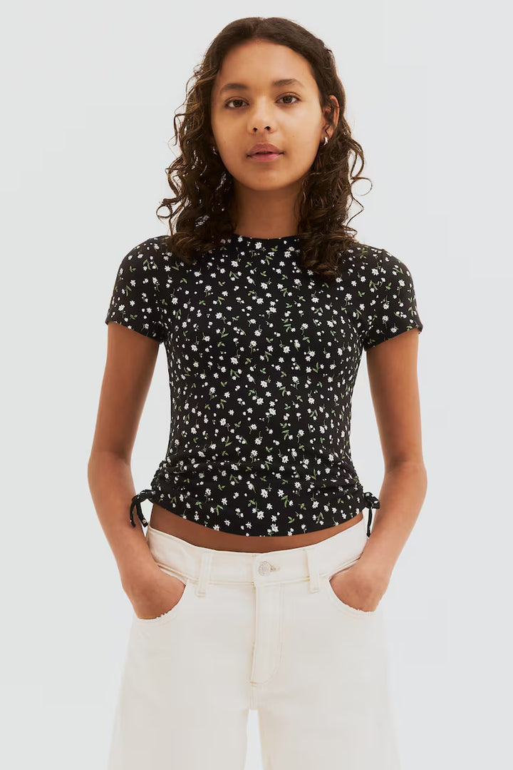 H&M JERSEY TOP WITH DRAWSTRINGS
