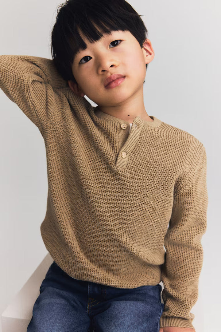 H&M WAFFLE-KNIT HENLEY SWEATER