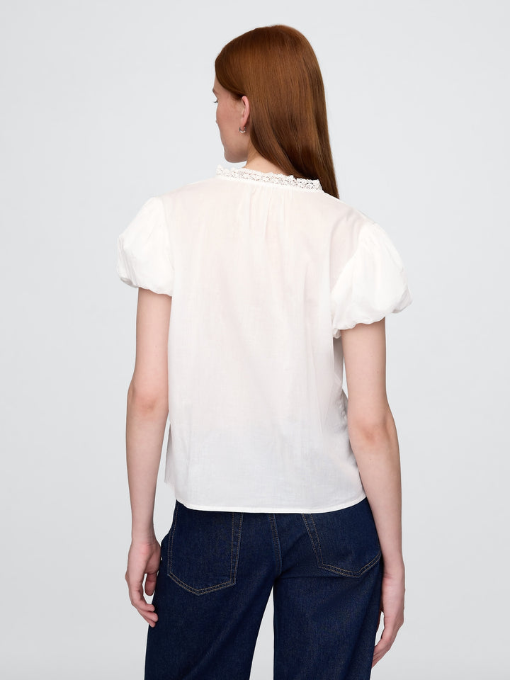 Gap Bubble-Sleeve Pintuck Top