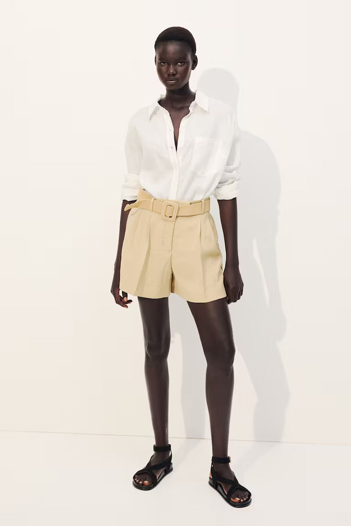 H&M BELTED TWILL SHORTS