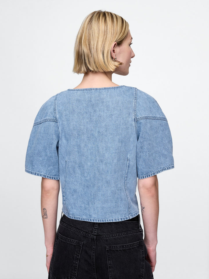 Gap Cropped Puff-Sleeve Denim Shirt