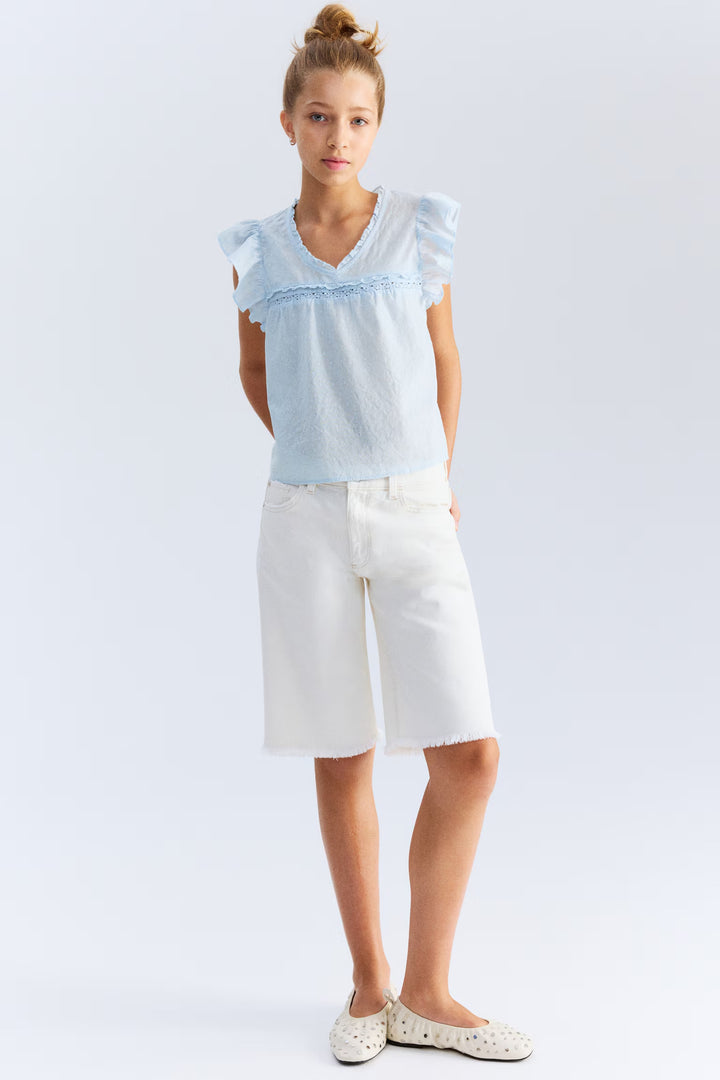 H&M Ruffle-Trimmed Cotton Blouse