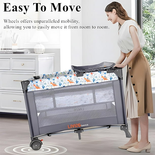 LIVINGbasics  Portable Baby Playard with Changing Table and Bassinet, Foldable Nursery Center Travel Playard Baby Playpen Crib Bed, Grey