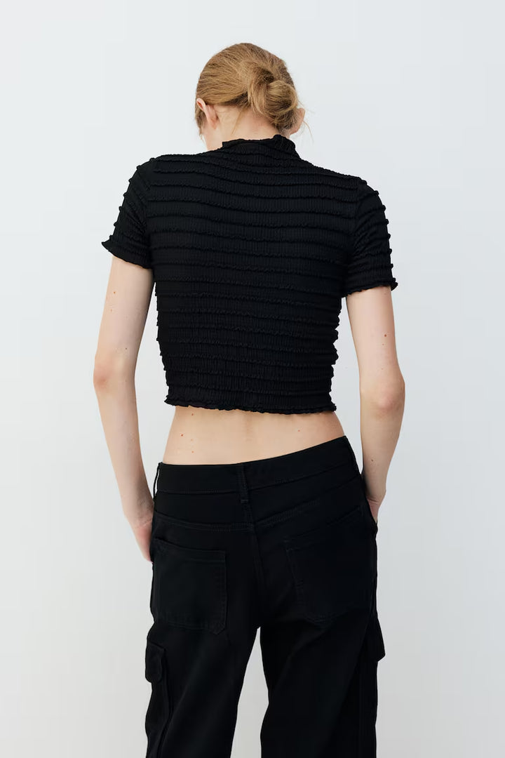 H&M SMOCKED TOP WITH OVERLOCKED TRIM