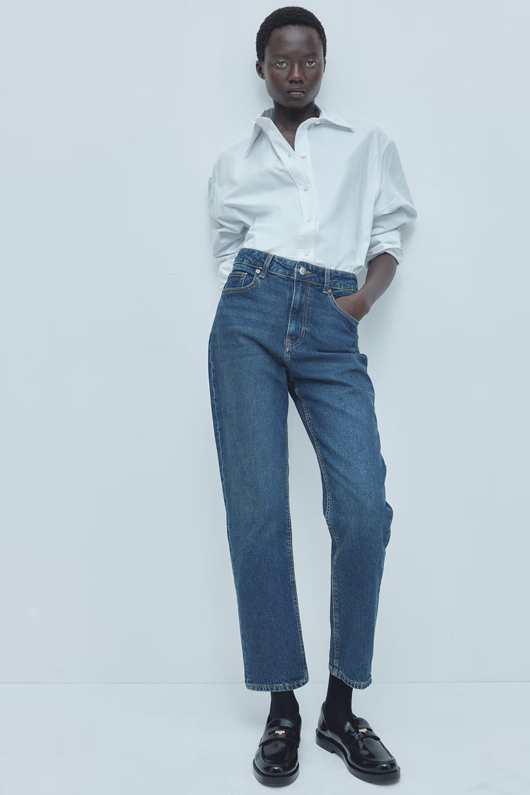 H&M High Rise Slim Leg Mom Jeans