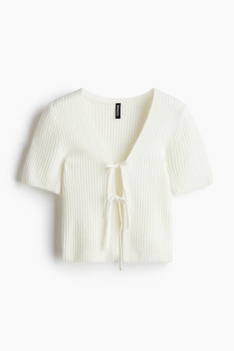 H&M TIE-DETAIL RIB-KNIT TOP