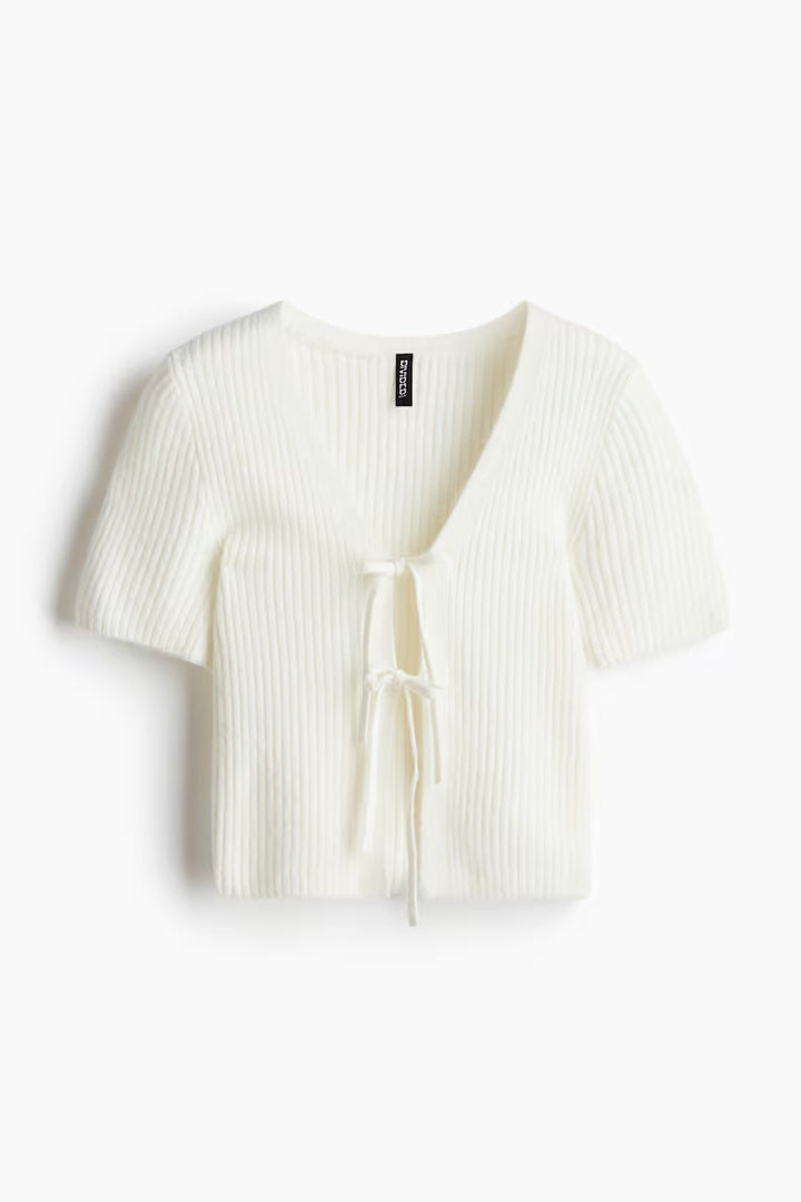 H&M TIE-DETAIL RIB-KNIT TOP