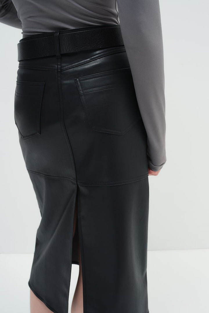 H&M Coated Midi Skirt