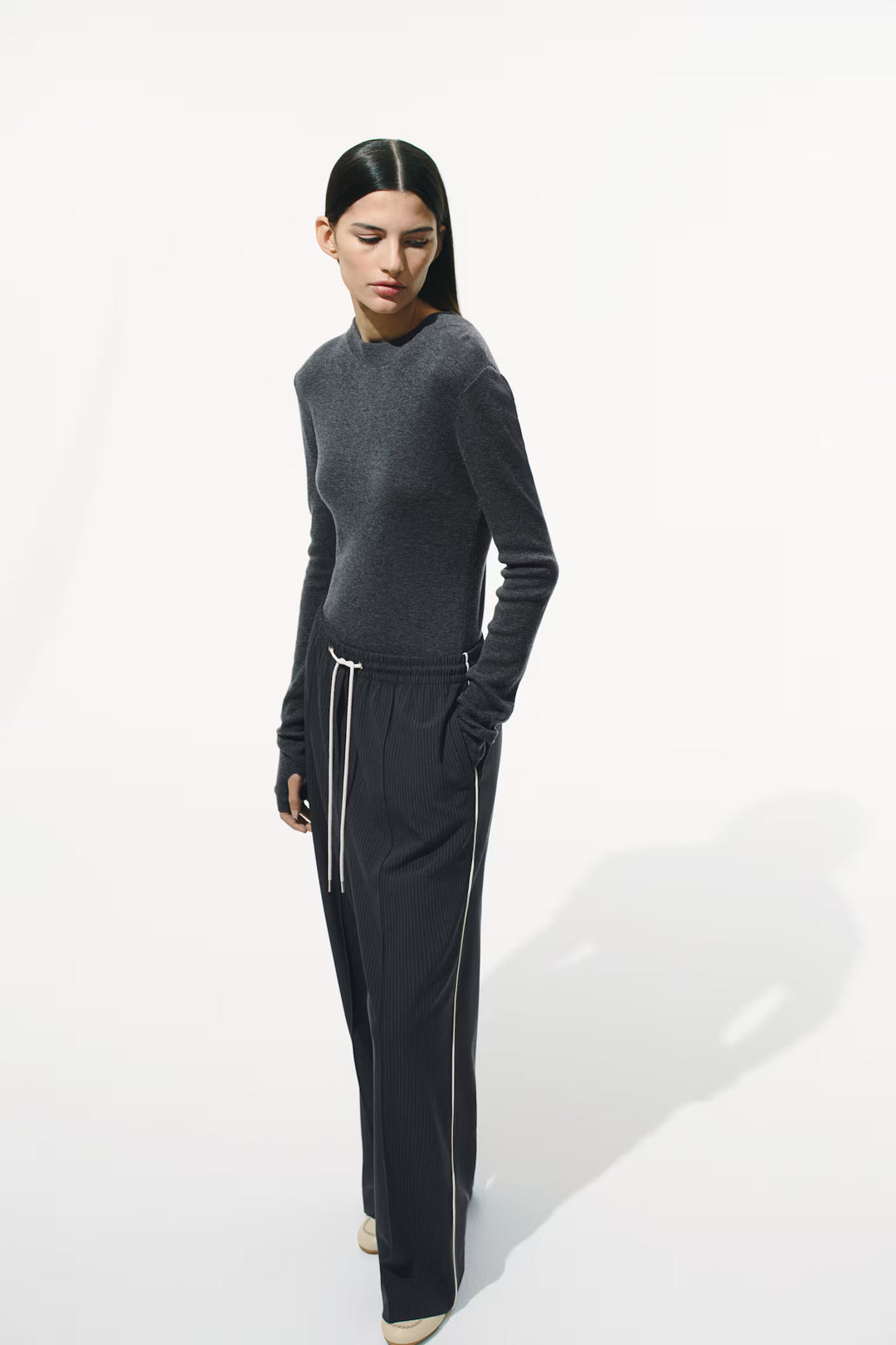 H&M Wide-Leg Twill Pants