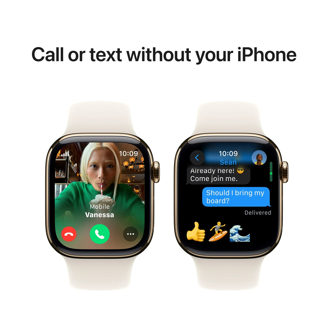 Apple Watch Series 10 GPS + Cellular 42mm Gold Titanium Case with Starlight Sport Band - M/L