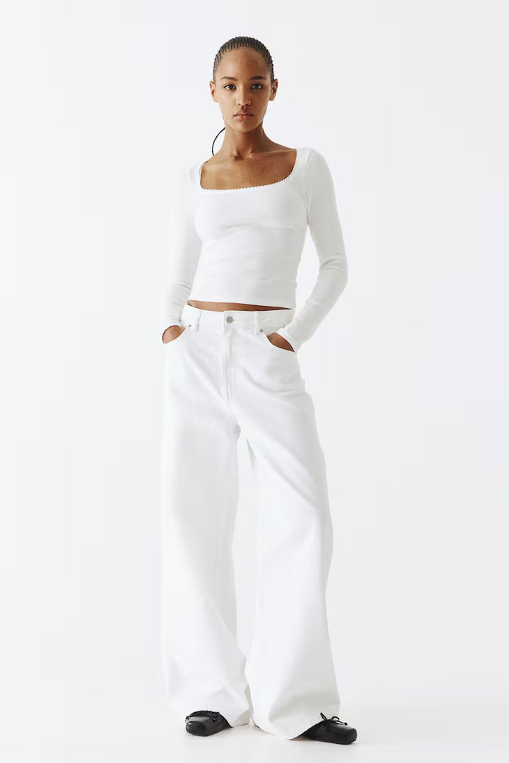 H&M Picot-Trimmed Cotton Top